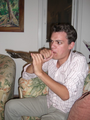 Jonathan blowing the shofar
